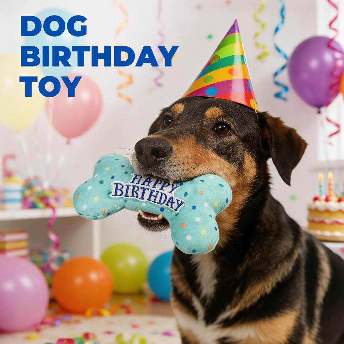 Dog Birthday Toys, Plush Dog Squeaky Toys, Stuffed Puppy Chew Toy for Small Medium Large Dogs, Bone Pet Toy