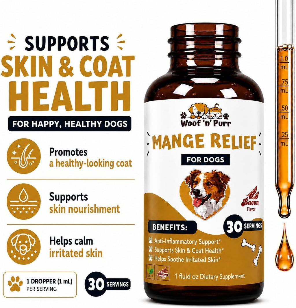 Dog Mange Treatment - Mange Treatment Dogs - Supports Healthy Skin & Coat, Inflammation Reduction, & Much More - Mange Relief for Dogs - 1 Fl Oz - Bacon Flavor