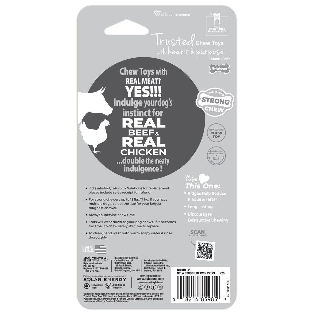 Strong Chew Textured Bone Dog Toy, Dog Chew Toy, Made with Real Beef & Chicken, X-Small, 2-Pack